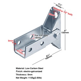 heneng 2 Pcs Adjustable Brace Fitting for 1-5/8" Strut Channel, Single Channel Hinged Base, 3/16" Thick