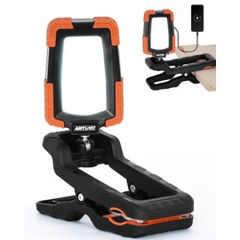 Anylight LED Rechargeable Work Light with Clamp,1600LM Magnetic Clip Work Lights with 3 Light Modes, 360° ＆ 115° Rotate Portable Clamp Work Light, IP65 Waterproof for Car Repairing, Job Site, Workshop