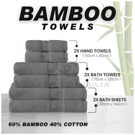 GC GAVENO CAVAILIA Large Bath Towel Bamboo Towels 2 Pack (70x120cm) - Highly Absorbent Quick Dry Towels (40% Cotton, 60% Bamboo) - Washable Bathroom Towel Charcoal - 500 GSM