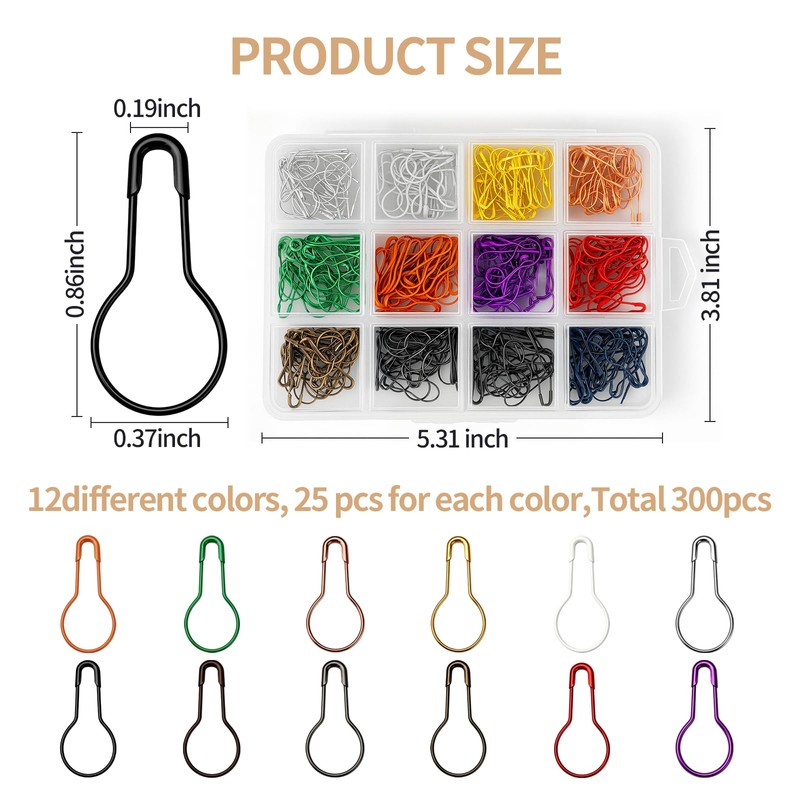 300 Pieces Safety Bulb Pins，Durable Metal Gourd Pin in 12