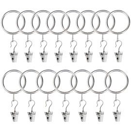 YIXISI 15 PCS Curtain Rod Ring Clips, 32mm Internal Diameter Eyelets, Shower Hook, Hangers, Light Wire Holders for Curtains and Rods (Silver)