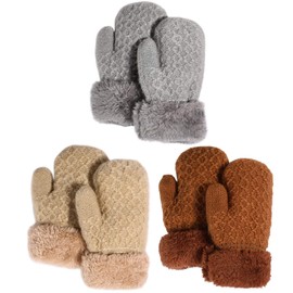 QKURT 3 Pairs Toddler Mittens, Full Finger Winter Warm Kids Gloves Lined Fleece Thermal Mittens for 1~3 Years Old Baby Girls Boys