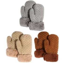 QKURT 3 Pairs Toddler Mittens, Full Finger Winter Warm Kids Gloves Lined Fleece Thermal Mittens for 1~3 Years Old Baby Girls Boys