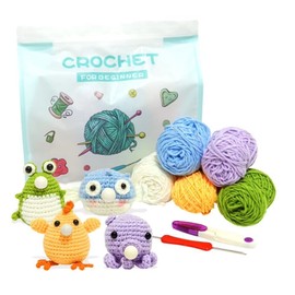 Tyzon 4 Pcs DIY Puff Bubble Animal Crochet Kit-Beginner Knitting Set w Video Tutorial