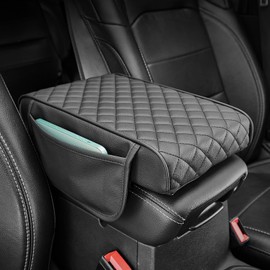 JOYTUTUS Universal Center Console Cover, PU Leather Arm Rest Cover with Storage Bag, Middle Console Cover Protector for SUV Sedan Truck