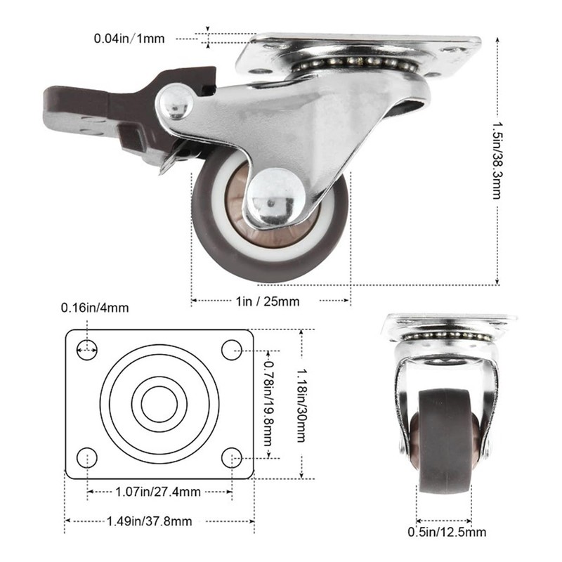 Set of 2 ZONADAH Caster Wheels 1.5 Inch Swivel Plate