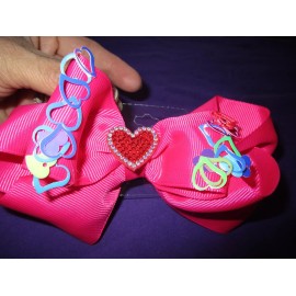 Unbranded Fuschia Hair Bow W/Hearts & Clips