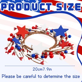 4 Pcs Patriotic Candle Rings Red White Blue Star Mixed Berries Candle Rings Patriotic Candle Holder Wreaths for 4th of July Home Kitchen Pillar Candle Tabletop Decor