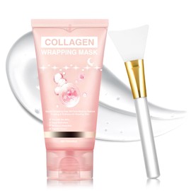 GDBadais Collagen Overnight Wrapping Peel Off Face Mask Overnight Collagen Face Mask -Deep Hydration Care, Reduce Sagging & Dullness-Korean Skin Care for Glowing Skin 2.65 fl.oz, Brush Included(Pink)