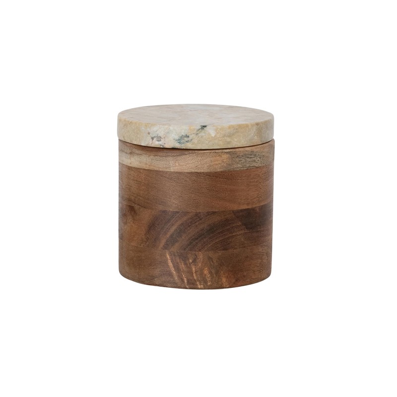 Creative Co-Op Mélange Acacia Wood Container with Marble Lid, Natural