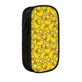 Perinsto Cute Rubber Ducky Pencil Case Big Capacity Multi Compartment Stationery Box Yellow Cartoon Ducks Pencil Pouch Holder Desk Organizer For School Office Home, Black
