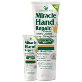 Miracle Hand Repair Cream (8 oz & 1 oz) Healing Aloe Vera Lotion for Dry, Cracked Hands with 60% Ultra Aloe Gel - Moisturizes, Softens, and Repairs - Non-Greasy, Lightly Scented
