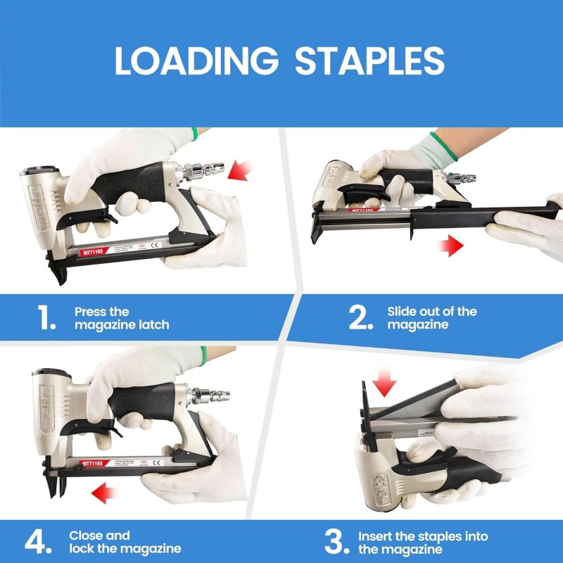 Meite 22GA 3/8" Crown Pneumatic Upholstery Stapler MT7116S With Safety