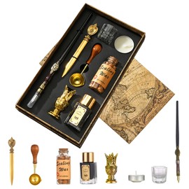 JasCherry Calligraphy Pen Set - Vintage Nib Wooden Pen and Ink Set with Wax Seal Stamp, Antique Stationery Gift Set for Art, Signatures, Hand Lettering, Decoration