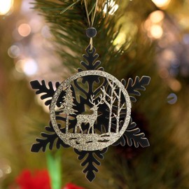 com-four® 12 x Christmas Tree Decorations Wooden Pendant Set - Christmas Tree Decorations for Decorating - Christmas Tree Decorations in Snowflake Design