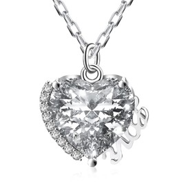 HOH-Tech Heart Necklaces for Women 925 Sterling Silver Heart Pendant Zircon Necklace Heart Jewelry Chrismas Valentine's Wedding Birthday Anniversary Mothers Wife Gifts for Her-Color B