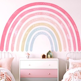 Kingarch Large Colorful Rainbow Wall Decals, Insparational Peel and Stick Fabric Nursery Wall Decor, Removable Home Room Wall Decor Murals Stickers for Kids Girls Toddler Bedroom Living Room Playroom
