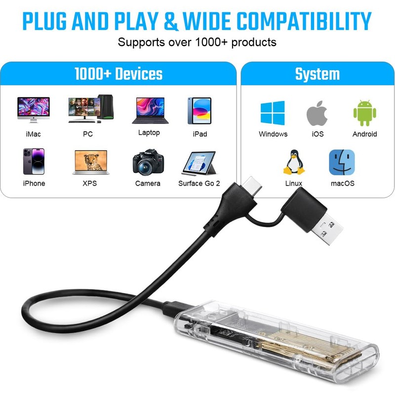AXFEE NVME Enclosure M.2, M2 Adapter 10Gbps USB3.1 Gen2, NVME