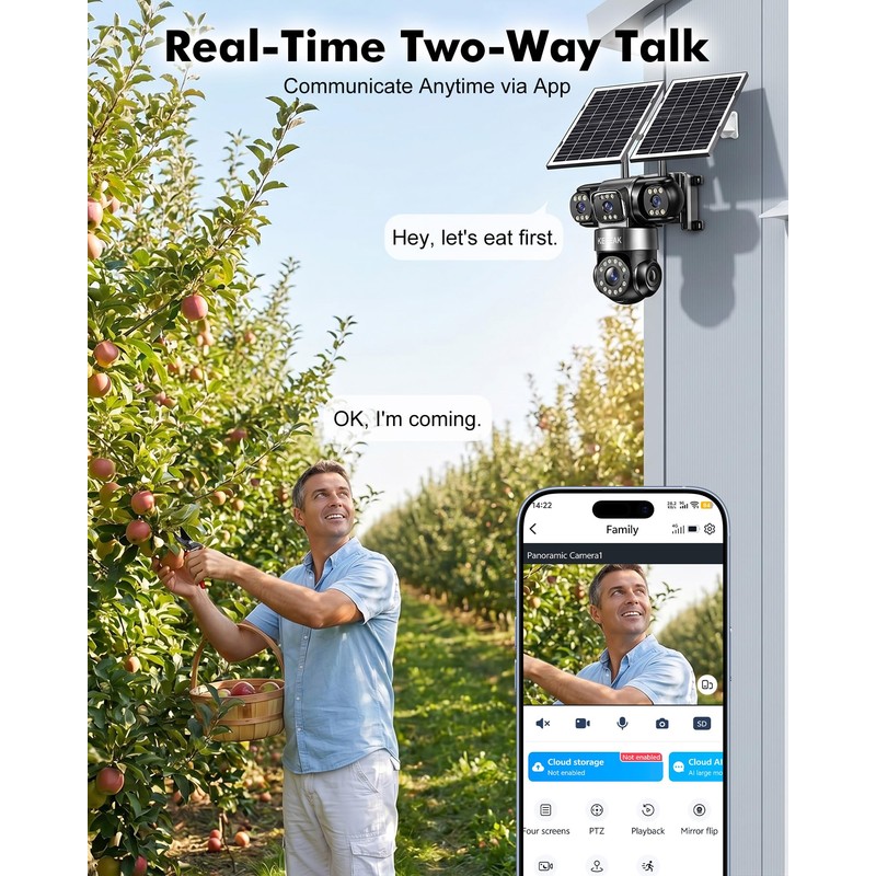 4G LTE Cellular Solar Security Camera Wireless Outdoor, 4 Lens