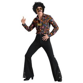 BONGZUO 70s Outfits for Men 6 Pcs Disco Outfit Retro Costume with Bell Bottom Pants(Z3737STBK,M)