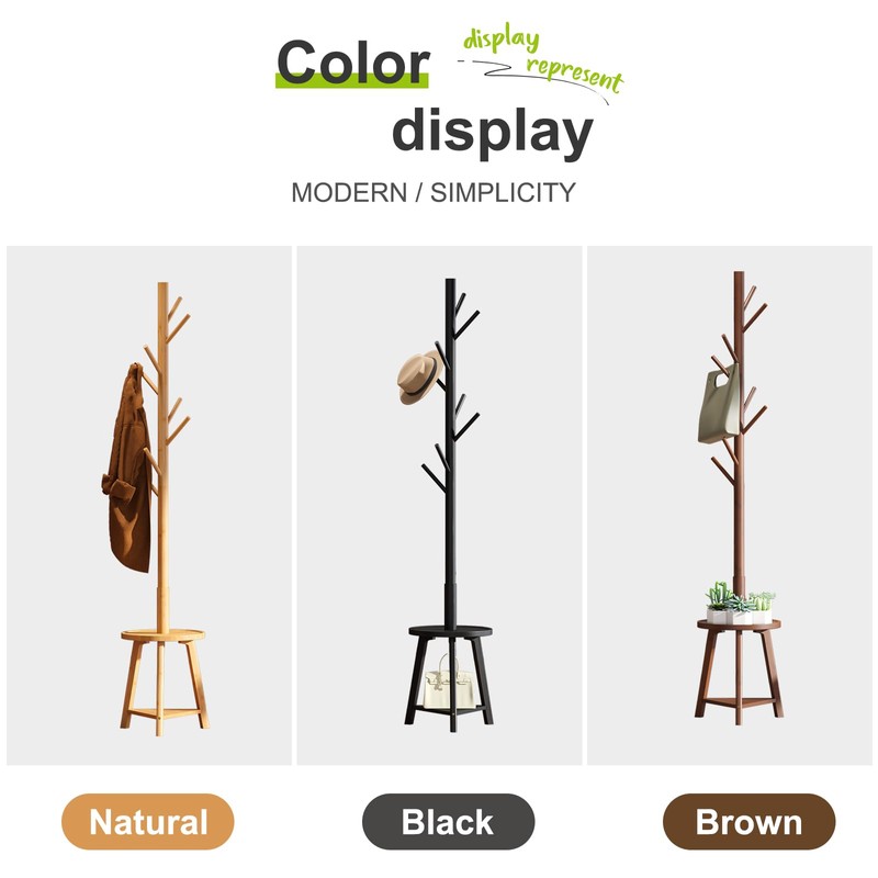 BMOSU Coat Rack freestanding Stand with 2 Shelves Bamboo Wooden