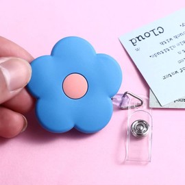 Blue Retractable Badge Reel Cute School Supplies Name Card Holder Flowers Work Card Clip Keys Lanyard Chest Card ID Card Clips，Identification Badges and Supplies，Badge Holders