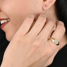 Gempires Gold CZ Hexagon Ring for Women Bold Statement Signet Band Modern Chunky Fashion Jewelry Elegant Everyday Wear Gift (US_8)