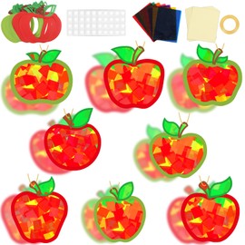 32 Sets Back to School Apple Suncatchers Craft Kit DIY Window Stained Glass Effect Colorful Apples Paper Crafts for Home School Classroom Decor Kid Birthday Gifts Creative Art Projects Activity Game