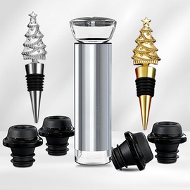 NODOSAUR Wine Vacuum Pump with 4 Vacuum Stopper and 2 Regular Stopper,Vacuum Stopper With Time Scale Record,Compact and easy to store,Keeps Your Wine Fresher for Longer (Silvery)