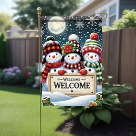 Starlit Patio Christmas Garden Flag Snowman Welcome Flag 12x18 Inches Double Sided Holiday Yard Flag for Outdoor Lawn Porch Decoration Festive Seasonal House Banner Winter Xmas Outside Decor