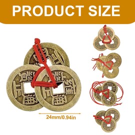 XUKZIMA 5 Strings of Copper Lucky Coins, Feng Shui Coins, Traditional Coins with Red Rope for Wealth and Success