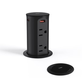Pop up Outlet for Countertop,GaN 65W USB C Fast Charging Port,2.5-inch Hole Desktop Power Grommet,Recessed Power Strip,4 Outlets 4 USB Ports,15Amp Tamper Resistant Receptacle(Black)