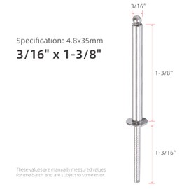 JIANDAXIN 30Pcs Stainless Steel Extra Long Blind Rivets, Long-Shaft Split Rivets, Extended Length, Corrosion-Resistant, Tensile & Shear Strength High (3/16"x1-3/8")