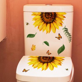 Mestiker Toilet Seal, Wall Sticker, House Plant, Flower, Sunflower, Gerbera, Plant, Butterfly, Toilet Sticker, Stylish, Bathroom Seal, Cute, Diy Wall Sticker, Cute, Removable, Stylish, Scandinavian