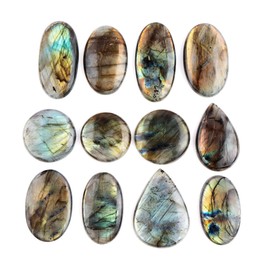Natural Labradorite Stone, Natural Gemstones and Crystals Cabochon Lot, DIY Jewelry Making Loose Gemstones, Chakra Healing Crystals, Wire Wrapping Cabochons, Pack of 5