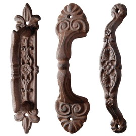 Esschert Design Pack of 2 Long Assorted Cast Iron Door Handles - 5.3cm x 6.4cm x 24cm
