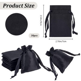 Beebeecraft 30Pcs Satin Jewelry Pouches 2.8x3.5 Inch Mini Small Black Cloth Gift Bags with Drawstring Rectangle Party Favor Gifts Storage Pouch for Jewelry Rings Birthday Present Craft Candy Storage