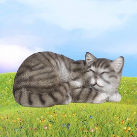 Gojoquanzhou Cat Statue Garden DecorOutdoor Statue,Tabby Cat Resin Realistic Cat Sculptures for Patio,Lawn, Yard ，Terrace, Porch,Indoor Decorative,Cat Lover Present,Sleeping Cat Statue for Women Gift