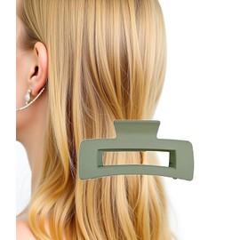 Green Solid Hair Claws Large Clips Strong Hold Big Claw Barrettes Hair Accessories for Women Girls Thick Thin Long Hair No Slip Square Hairpin
