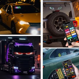 14.57" x 3.54" LED Devil Eyes Lights for car Windshield, Programmable ojos luces led para carro car lights bars for Trucks, ambient lighting car eyes animated LED window Screen (14.57 "x 3.54" inches)