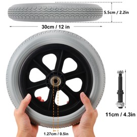 2-pack 12 Inch Solid Tire Construction Premium Plastic Spoked Wheel (grey), 12 Inch Wheelchair Wheel Replacement for Manual Wheelchairs, Sturdy Hard Rubber Tire & Mobility Aid Accessories