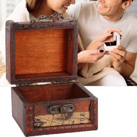 Wooden Jewellery Box with Lock, Vintage Handcrafted Wooden Chest Treasure Chest Mini Container Ring Earring Storage Holder Jewellery Storage Box