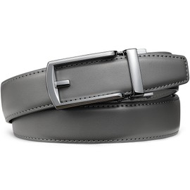 Founders & C Mens Ratchet Belt Leather Comfort Click 1 1/4" with Slide Buckle, Casual Dress Belt Adjustable (Silver/Grey, 36" to 42" Waist Adjustable)