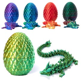 3D Printed Dragon in Eggs, Adults Fidget Toys for Autism ADHD, Posable Flexible Crystal Articulated Dragon Toys (Laser Yellow Green)
