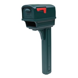 Gibraltar Mailboxes Gentry Large Capacity Double-Walled Plastic Green, All-In-One Mailbox & Post Combo Kit, GGC1G0000