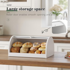 STDDRE Corner Bread Box for Kitchen Countertop Roll Top Bread Box Kitchen Food Storage Box for Homemade Bread Bread Holder for Kitchen Counter Pantry Shelf (White)