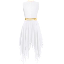 yrsZX Women's Praise Dance Tunic Metallic Color Block Sleeveless Liturgical Dancewear Irregular Hem Lyrical Dance Dress Tag XL, White