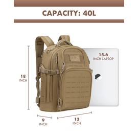 Military Tactical Backpack 40L for Men, Hiking Molle EDC Daypack Work Backpack with Water Bladder Compartment