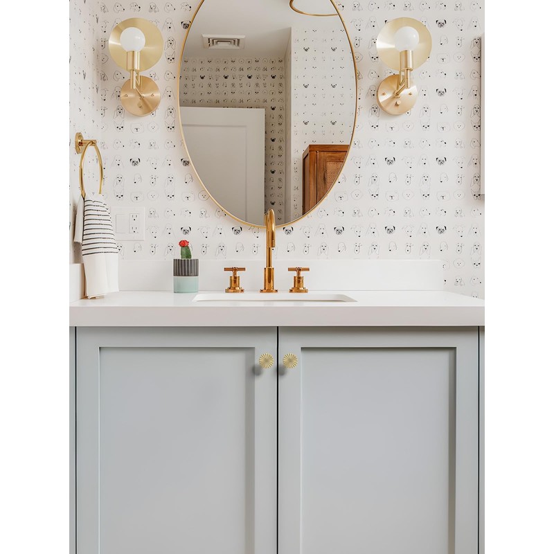 SORWDUERM 5 Pack Brushed Gold Cabinet Knobs Brass Kitchen Solid