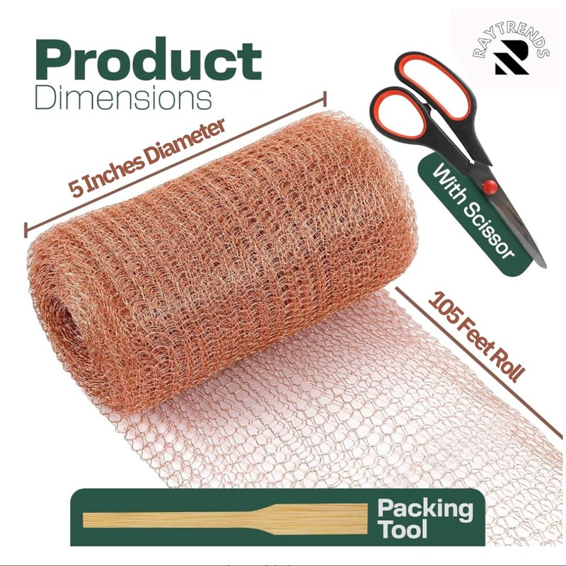 3rd Gen Copper Mesh Rodent Control Kit 5" x 105ft,